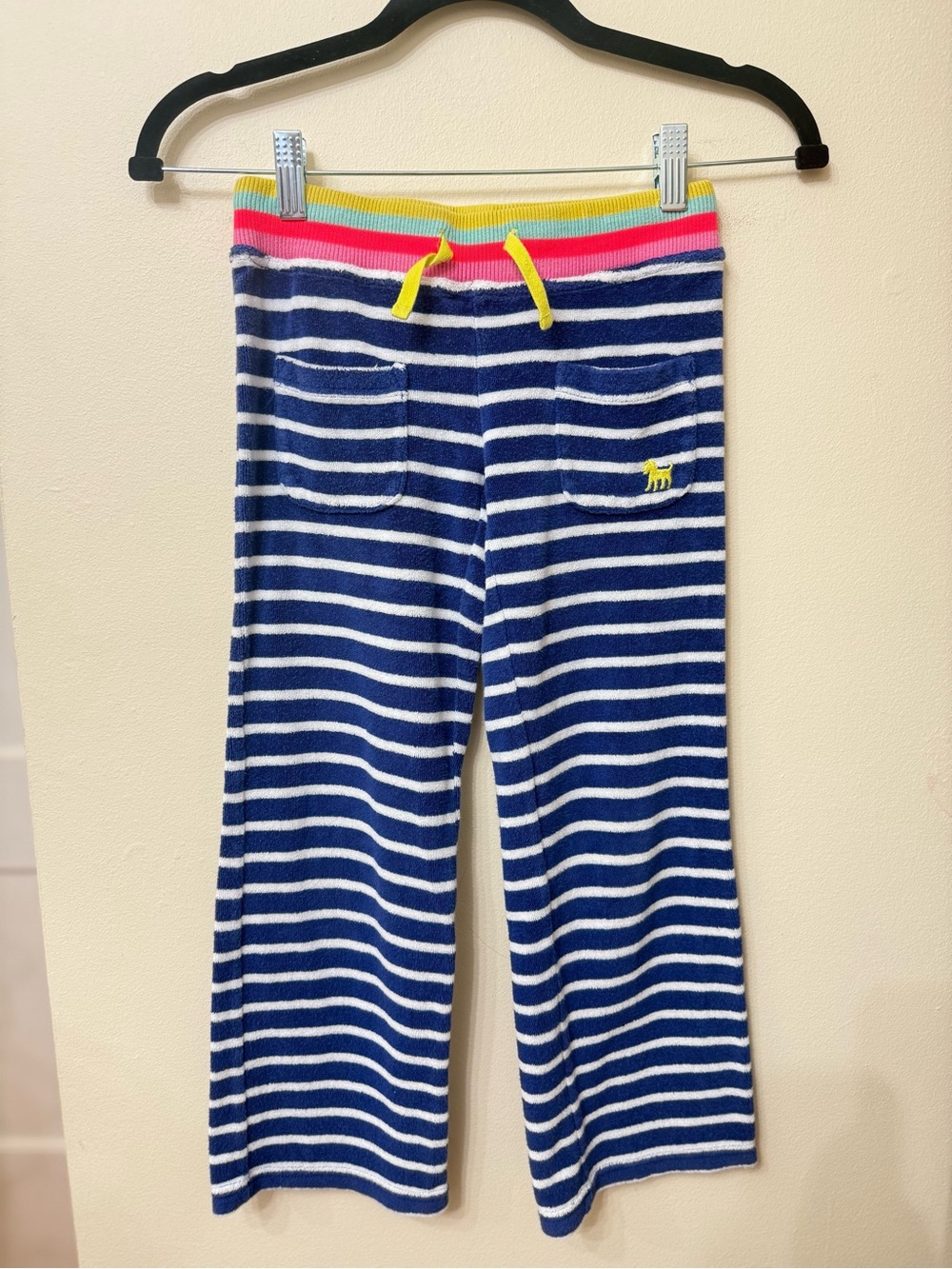 Boden 8 Terrycloth Striped Toweling Pants Rainbow Elastic Waistband Comfy Preppy